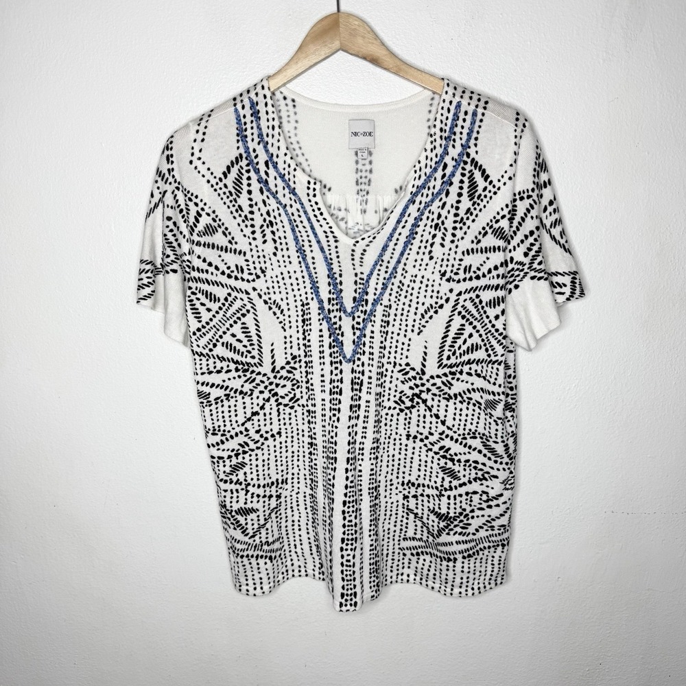 Nic And Zoe Coastline Short Sleeve Linen Blend Shirt Top Women's Large